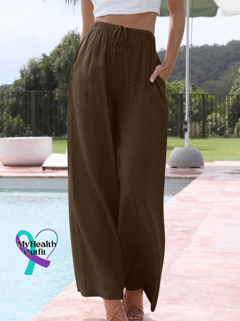 Women’s Solid Color Loose Elegant Casual Simple Cotton And Linen Pants Coffee / S