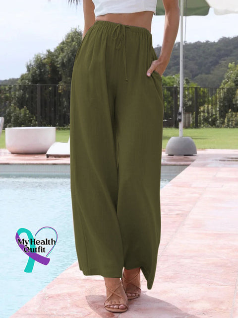 Women’s Solid Color Loose Elegant Casual Simple Cotton And Linen Pants Dark Green / S