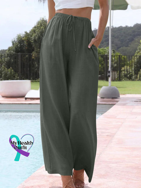 Women’s Solid Color Loose Elegant Casual Simple Cotton And Linen Pants Dark Grey / S