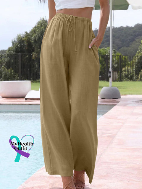 Women’s Solid Color Loose Elegant Casual Simple Cotton And Linen Pants Dark Yellow / S