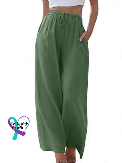 Women’s Solid Color Loose Elegant Casual Simple Cotton And Linen Pants Green / S