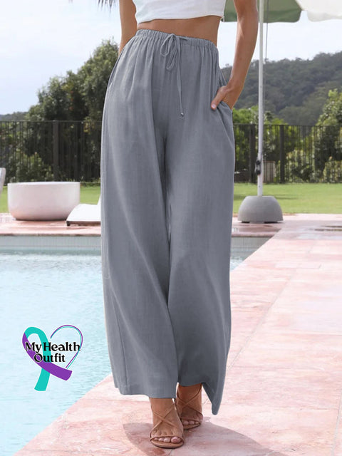 Women’s Solid Color Loose Elegant Casual Simple Cotton And Linen Pants Grey / S