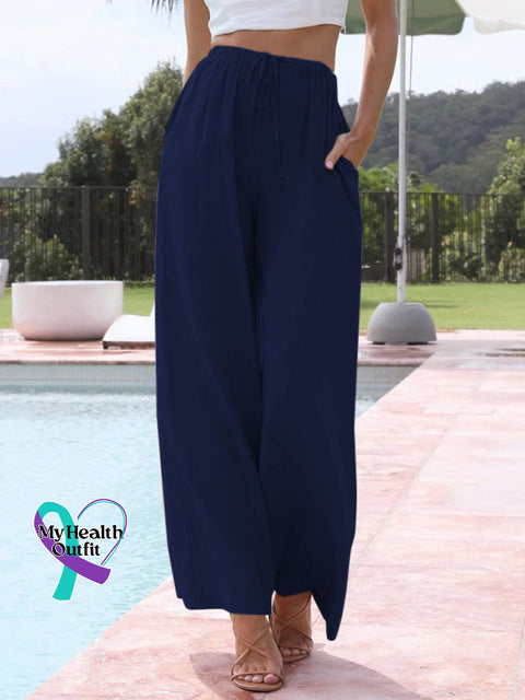 Women’s Solid Color Loose Elegant Casual Simple Cotton And Linen Pants Navy / S