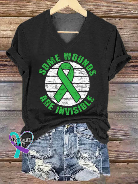 Women’s SOME WOUNDS ARE INVISIBLE V-neck Casual T-Shirt Black / S