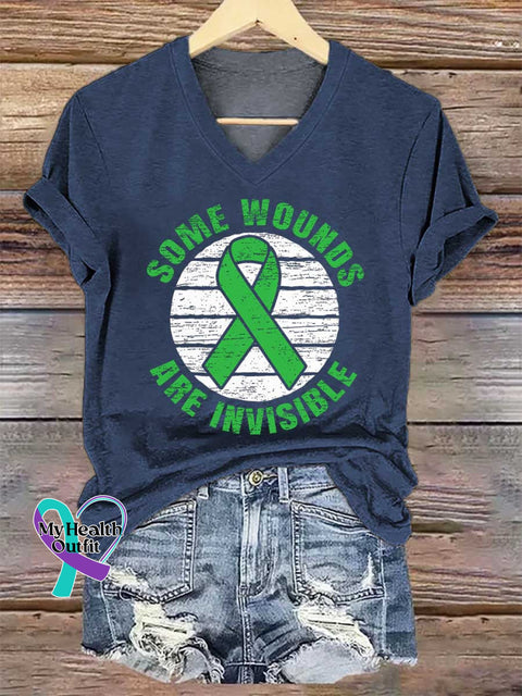 Women’s SOME WOUNDS ARE INVISIBLE V-neck Casual T-Shirt Blue / S