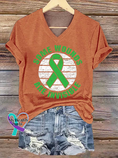 Women’s SOME WOUNDS ARE INVISIBLE V-neck Casual T-Shirt Orange / S
