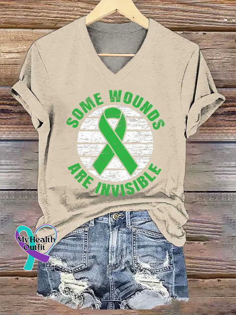 Women’s SOME WOUNDS ARE INVISIBLE V-neck Casual T-Shirt Sand / S