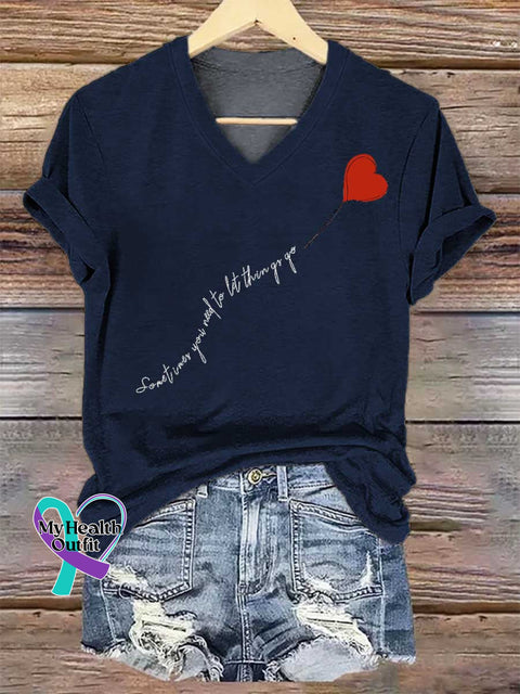 Women’s Sometimes You Need To Let Things Go V-neck Casual T-Shirt Blue / S