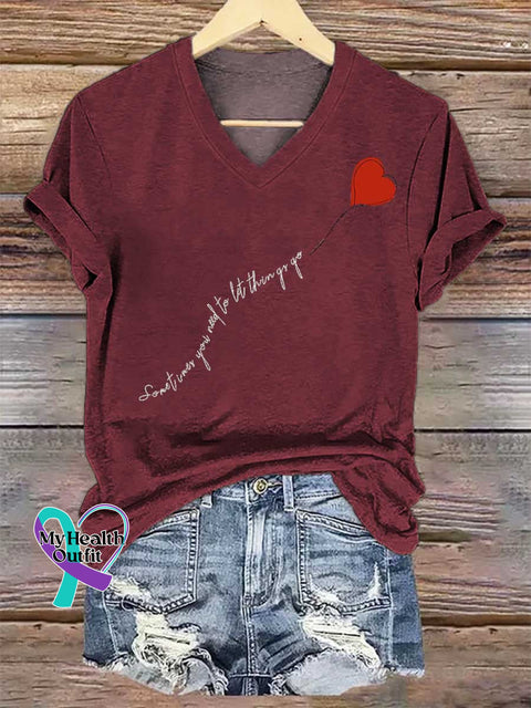 Women’s Sometimes You Need To Let Things Go V-neck Casual T-Shirt Red / S