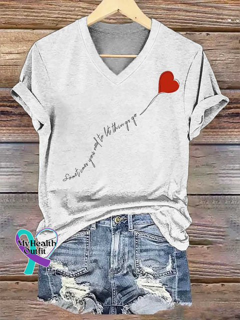 Women’s Sometimes You Need To Let Things Go V-neck Casual T-Shirt White / S