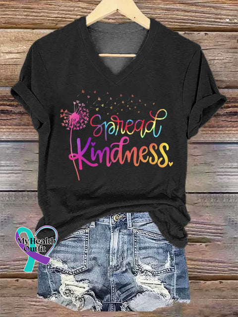 Women’s Spread Kindness. Dandelion V-neck Casual T-Shirt Black / S