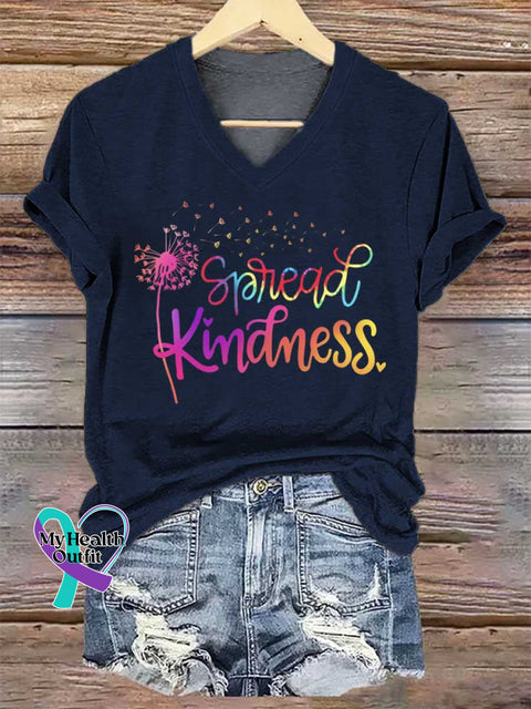 Women’s Spread Kindness. Dandelion V-neck Casual T-Shirt Blue / S
