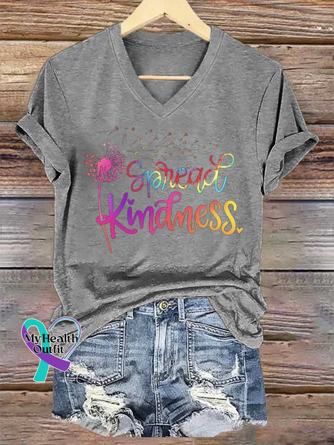 Women’s Spread Kindness. Dandelion V-neck Casual T-Shirt Grey / S