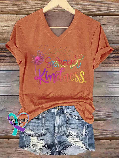 Women’s Spread Kindness. Dandelion V-neck Casual T-Shirt Orange / S
