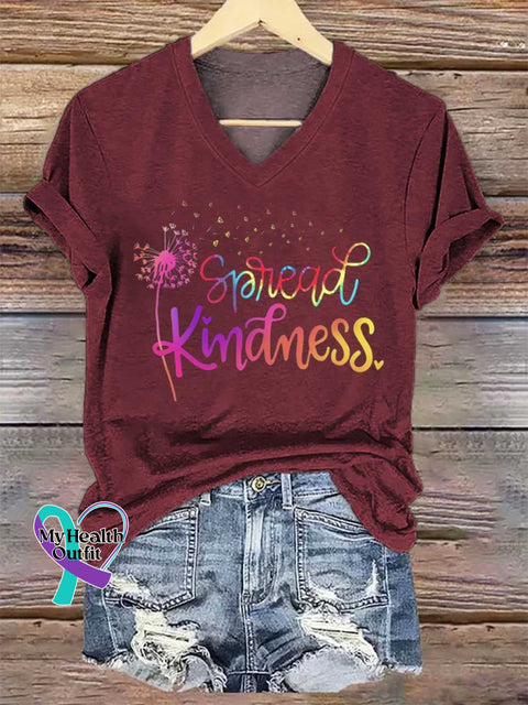 Women’s Spread Kindness. Dandelion V-neck Casual T-Shirt Red / S