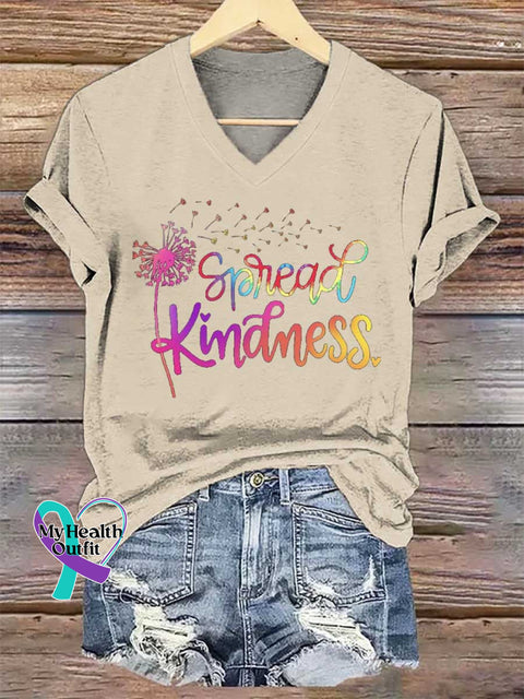 Women’s Spread Kindness. Dandelion V-neck Casual T-Shirt Sand / S