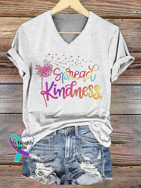 Women’s Spread Kindness. Dandelion V-neck Casual T-Shirt White / S