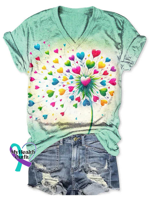 Women’s Spread Love Art Print V-neck Casual T-Shirt Multicolor / S