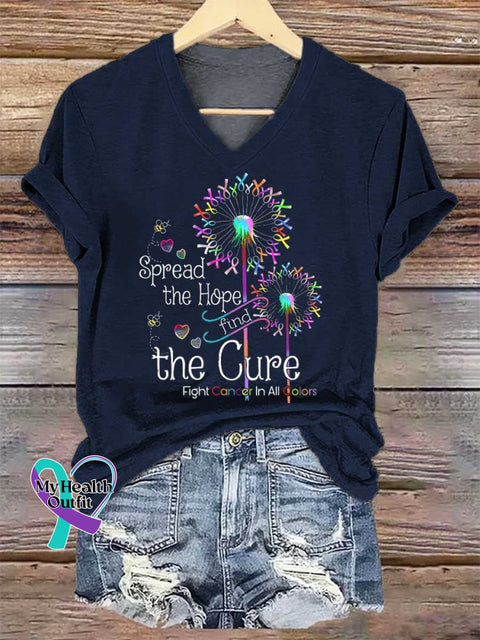 Women’s Spread The Hope Find The Cure Fight Cancer In All Colors V-neck Casual T-Shirt Blue / S