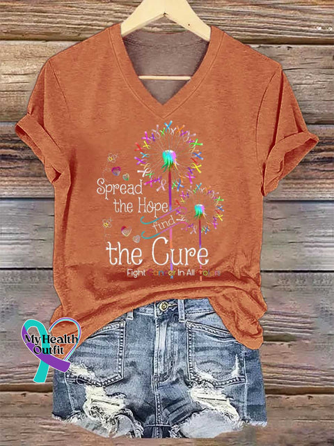 Women’s Spread The Hope Find The Cure Fight Cancer In All Colors V-neck Casual T-Shirt Orange / S