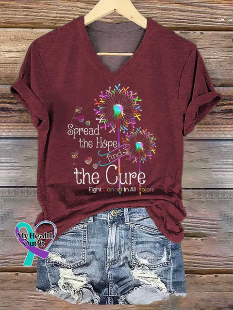 Women’s Spread The Hope Find The Cure Fight Cancer In All Colors V-neck Casual T-Shirt Red / S