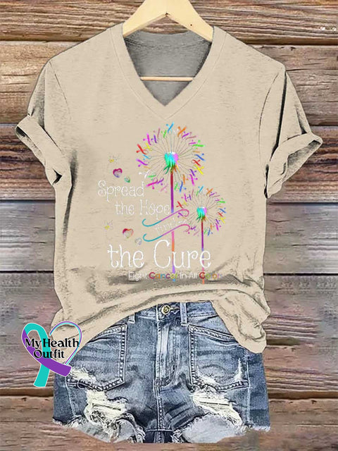 Women’s Spread The Hope Find The Cure Fight Cancer In All Colors V-neck Casual T-Shirt Sand / S