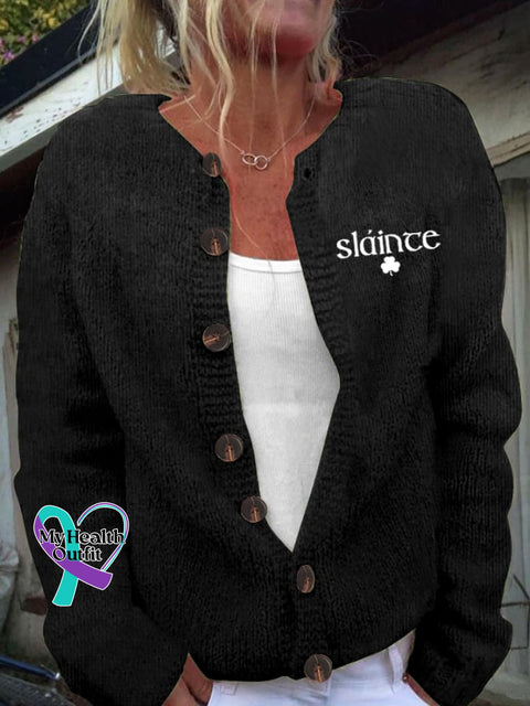 Women’s St. Patrick’s Day Printed Knit Cardigan Black / S