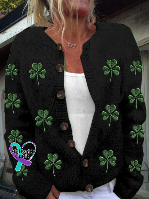 Women’s St. Patrick’s Day Printed Knit Cardigan Black / S