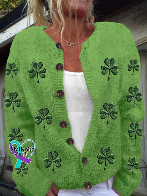 Women’s St. Patrick’s Day Printed Knit Cardigan Light Green / S
