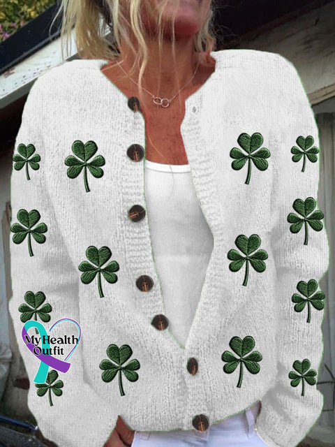 Women’s St. Patrick’s Day Printed Knit Cardigan White / S