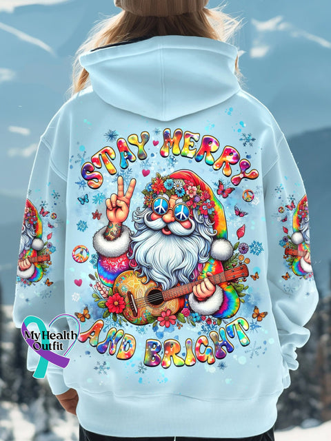 Women’s Stay Merry And Bright Christmas All Over Print Casual Hoodie Sweatshirt Multicolor / S