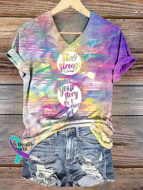 Women’s Stay Strong Youa Story Isn’t Over Yet SUICIDE PREVENTION AWARENESS V-neck Casual T-Shirt Multicolor / S