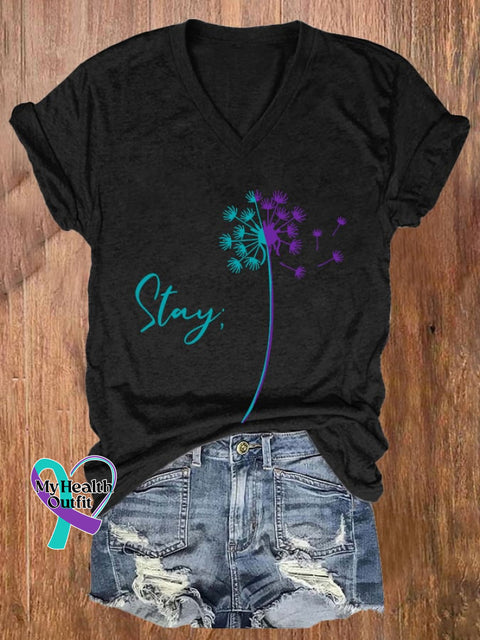 Women’s Stay Suicide Prevention Awareness Print Casual T-Shirt Black / S