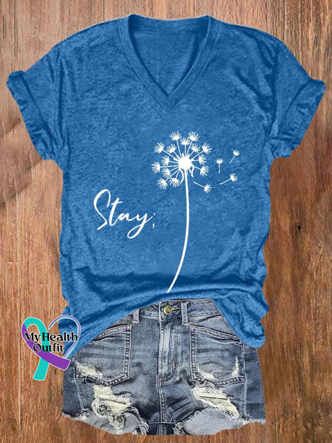Women’s Stay Suicide Prevention Awareness Print Casual T-Shirt Blue / S
