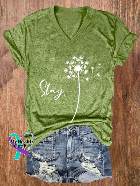Women’s Stay Suicide Prevention Awareness Print Casual T-Shirt Green / S