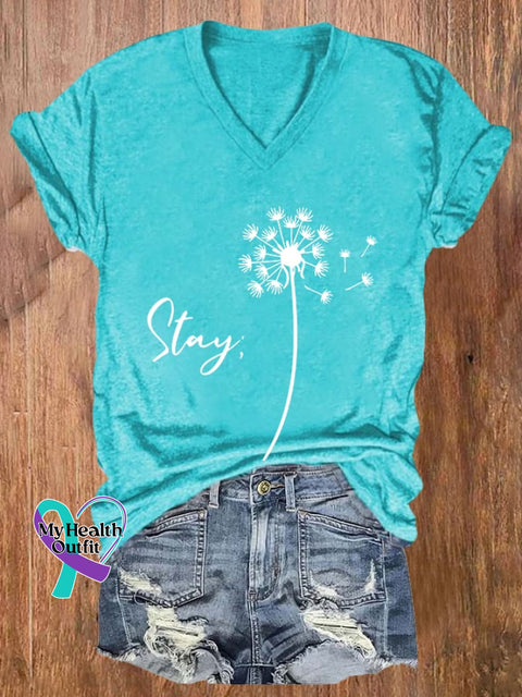 Women’s Stay Suicide Prevention Awareness Print Casual T-Shirt Teal / S
