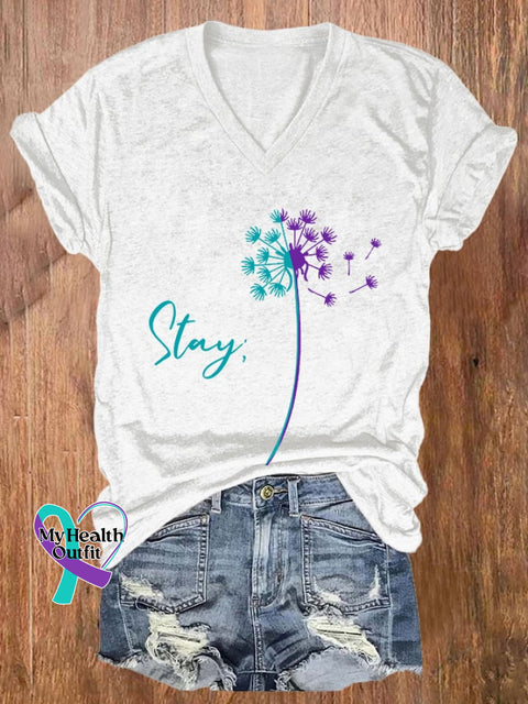 Women’s Stay Suicide Prevention Awareness Print Casual T-Shirt White / S