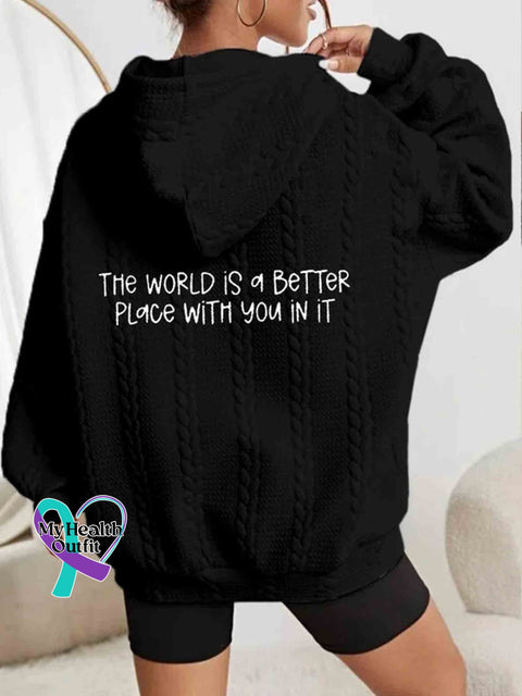 Women’s Stay The World Is A Better Place With You In It Print Casual Knit Sweatshirt