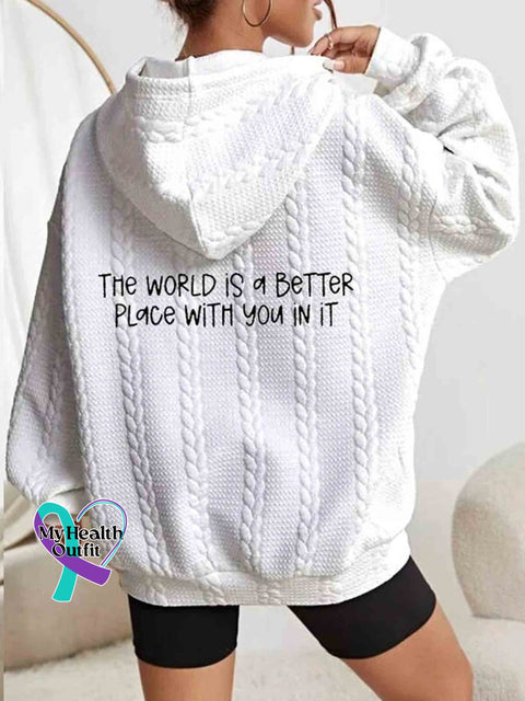 Women’s Stay The World Is A Better Place With You In It Print Casual Knit Sweatshirt