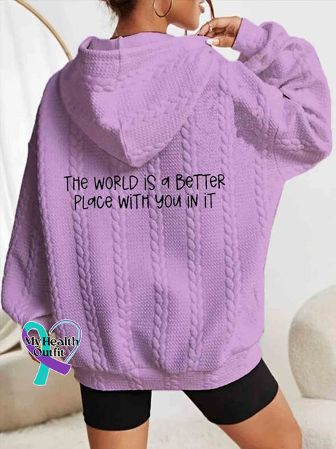 Women’s Stay The World Is A Better Place With You In It Print Casual Knit Sweatshirt