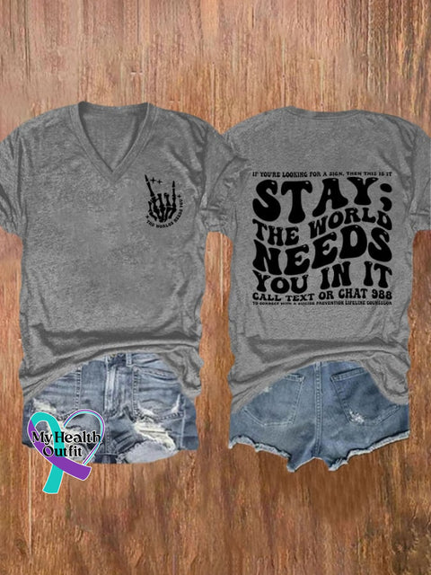 Women’s Stay The World Needs You In It Print T-Shirt Grey / S