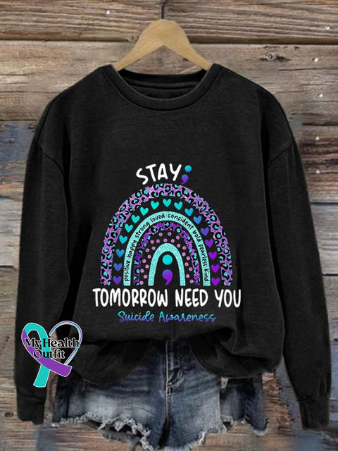 Women’s Stay Tomorrow Need You Suicide Awareness Print Casual Hooded Black / S