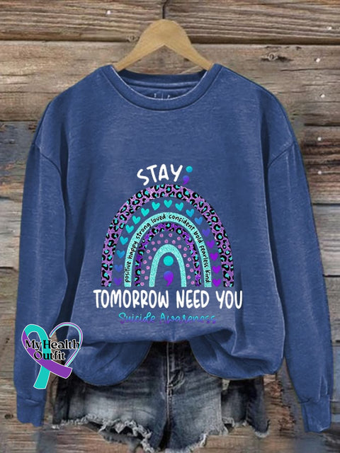 Women’s Stay Tomorrow Need You Suicide Awareness Print Casual Hooded Blue / S