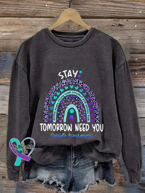 Women’s Stay Tomorrow Need You Suicide Awareness Print Casual Hooded Dark Grey / S