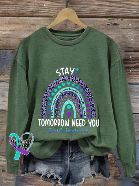 Women’s Stay Tomorrow Need You Suicide Awareness Print Casual Hooded Green / S