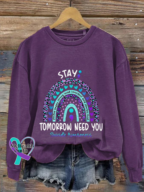 Women’s Stay Tomorrow Need You Suicide Awareness Print Casual Hooded Purple / S