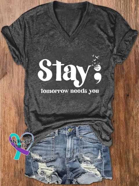Women’s Stay; Tomorrow Needs You Casual T-Shirt Dark Grey / S
