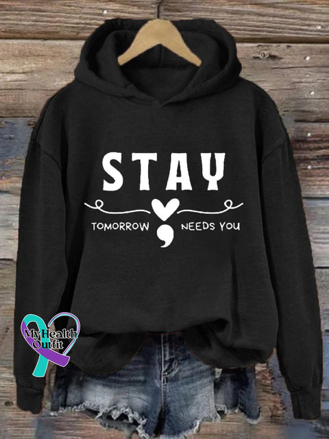 Women’s Stay Tomorrow Needs You Inspirational Printed Casual Hoodie Black / S