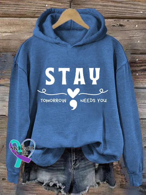 Women’s Stay Tomorrow Needs You Inspirational Printed Casual Hoodie Blue / S
