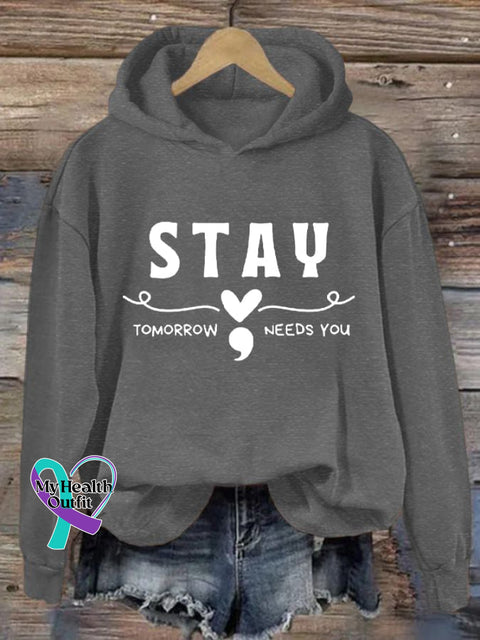 Women’s Stay Tomorrow Needs You Inspirational Printed Casual Hoodie Dark Grey / S